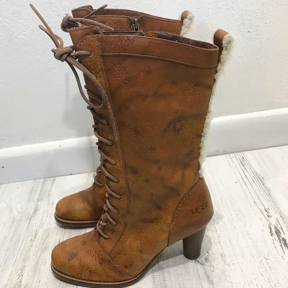 Ugg Camille Lace Up Heel Boot with Fur Detail - Picture 2 of 11